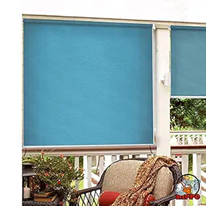 HIPPO Polyester Waterproof Roller Blinds with 95% Sun Blockage & Vision Blockage Corded Roller Curtains For Outdoor Balcony Pre Assembled Blinds Suitable For 5FT Window WR Azure Color 4FTX5FT Pack of 1Pcs