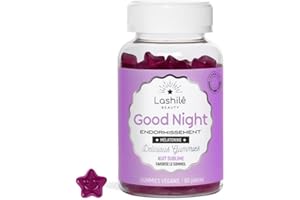 Lashilé Beauty - Complément Alimentaire - Sommeil Réparateur & Endormissement rapide - Good Night Vitamines - Mélatonine 1,9mg, L-Théanine, Vit B6 - Made in France - Cure 1 Mois 60 Gummies