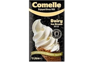 Comelle Real Dairy Ice Cream Mix Creamy Soft Serve 1L Pack of 1 Instant Ready to Freeze UHT Long Life Cream Skimmed Milk Sundea Mouse Dessert with Welari Thank You Card | (1pack) (1L)