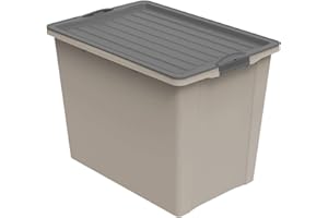 Rotho Compact Aufbewahrungsbox 70l mit Deckel und Rollen, Kunststoff (PP recycelt) BPA-frei, cappuccino/anthrazit, A3/70l (57.0 x 39.5 x 43.5 cm)