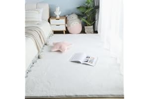 Evitany Ultra Soft Faux Rabbit Fur Area Rug Fluffy Thick Bedside Carpet Anti-Skid Carpets for Living Room Bedroom Kids Room(White,60x120cm)