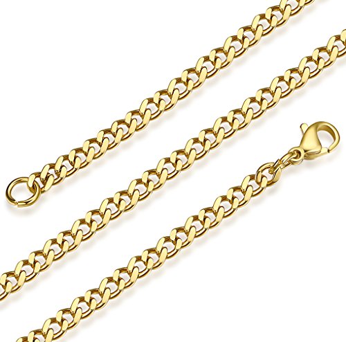 FOSIR 3.5mm Solid 18ct Real Gold Plated Curb Chain Necklace for Men Women, 18-30inch