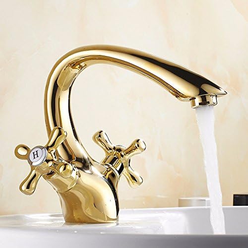 AWXJX The European Style Double Single Hole Gold Plated Basin Mixer Tap Hot and Cold