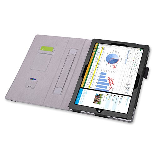 Microsoft Surface Pro 3 Cover Tasche mit praktischer Stand Funktion Case aus robustem Kunstleder kombiniert Schutz und Design für Ihr Microsoft Surface Pro 3 Hülle Case Schwarz von UC Express® - 4