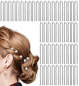 Trendy Works (50 Pieces) Pearl U Shape Juda Pins Metal Bobby Pins Hair Accessories for Women Girls (6.5cm Length)