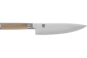 KAI Shun Classic White cuchillo de cocina japonés 20 cm de longitud de hoja - Cuchillo de Damasco 32 capas núcleo VG MAX - 61 (±1) HRC - Mango de madera Pakka - Hecho en Japón - Cuchillo de cocina