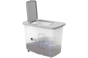 Taylor & Brown 30L/13KG Airtight Pet Food Storage Container Flip Top With Wheels Transparent Plastic Birds Pet Dog Cat Animal Dry Food Seed Dispenser Bin (Grey)