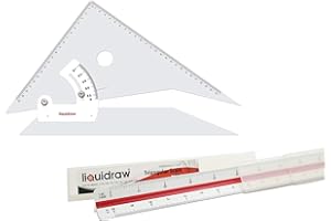 Liquidraw Set ajustable cuadrado 30cm y regla de escala triangular 30cm Set de 2 para arquitectura, dibujo, carpintería