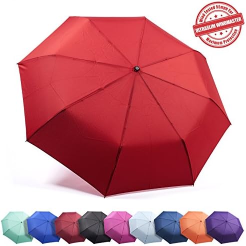 FrostfireKolumbo UltraSlim WindMaster Wind Tested 55MPH, Travel Umbrella, Auto Open Close (red)
