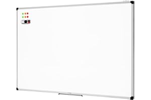 Amazon Basics Lavagna bianco, cancellabile a secco, con supporto porta-pennarelli e bordi in alluminio, 120 cm x 90 cm
