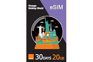 TSIM eSIM Orange Holiday World | 30 Jours | 20 Go Internet 5G/4G/LTE | 15 Min + 50 SMS Monde | Préchargée, préactivée | Partage Hotspot autorisé | Compatible iPhone et Android.