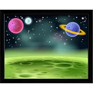 Pitaara Box Outer Space Cartoon with Colorful Planets Canvas Painting Black Synthetic Frame 20.5 x 16 inch (52 x 41 cms)