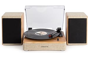 CREATE/Record Player Pro/Platine Vinyle Bois Claire avec 2 Haut-parleurs externes / 3 Vitesses de Lecture, Bluetooth 5.3, Sortie RCA, système Hi-FI, Tous Types de vinyles