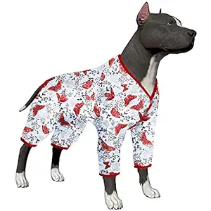 LovinPet Dog Outfit, Pet Anxiety Relief, UV Protection Dog Clothes, Comfy Stretchy Fabric, Butterfly Jungle White Prints Large Dog Pjs for Dogs Pitbull Clothes for All Seasons
