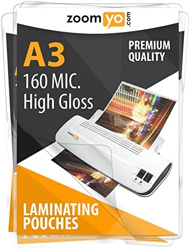 zoomyo A3 Laminating pouches | 160 Micron (2 x 80 Mic) | High Gloss | 100 pouches per pack