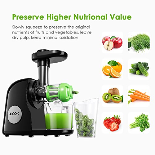 Aicok Slow Juicer Entsafter mit Geringer Lautstärke, Leichter Reinigung, Reverse Funktion, Maximaler Nährstoffextraktion Inklusive Reinigungsbürste - 3