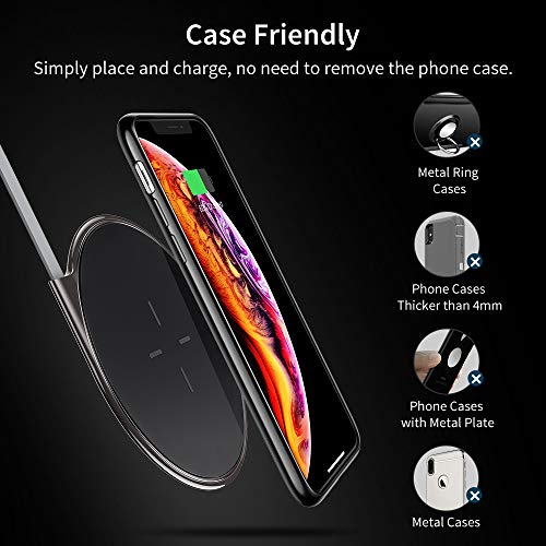 ESR Chargeur sans Fil Qi  5W   10W Chargeur    Induction  Station de Rechargement sans Fil  Garantie    Vie   Alliage de Zinc   Ultra fin  5W pour iPhone XS   iPhone XS Max   iPhone XR   iPhone X   iPhone 8   iPhone 8 Plus   Charge Rapide   Fast Charge  10W pour Samsung Galaxy Note 9   S9   S9    S8   S7  sans chargeur secteur QC   Noir