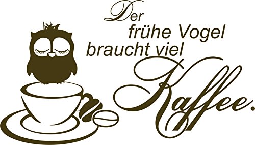 greenluup wandtattoo Sprüche Spruch der frühe Vogel braucht viel Kaffee in BRAUN KÜCHE ESSZIMMER BÜRO LADEN CAFE TEEKÜCHE ARBEITSZIMMER - 5