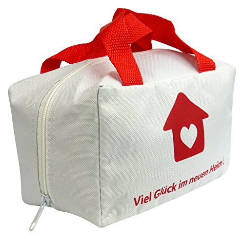 Lustige Tasche „Viel Glück im neuen Heim“ für Geschenke zum Einzug oder Umzug, Einweihungsgeschenk, Einzugsgeschenk, Geschenk zum Richtfest oder Geschenkidee zum Hauskauf oder Hausbau oder als Einweihungsgeschenk für eine neue Wohnung. Eignet sich super zum Befüllen mit vielen kleinen Überraschungen wie Süßigkeiten, Scherzartikel, Gutscheine oder Geld. Auch als Geldgeschenk geeignet. - 2