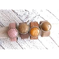 Lederring mit Zamak Element Perle rosa dunkelbraun cognac oder hellbraun, Geschenk