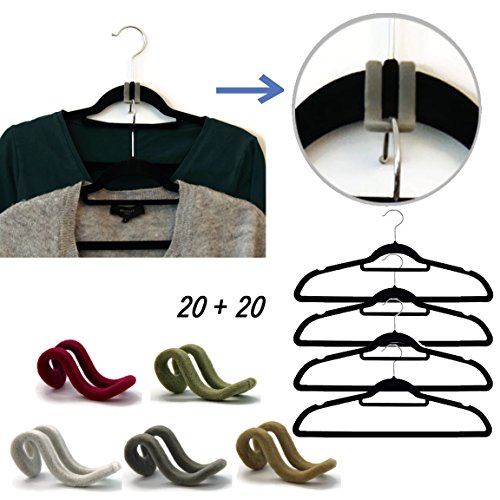 Bada Bing 40 tlg. Sparset Kleiderbügel + Kleiderhaken Aufhänger Samt Platzsparend Rutschfest Bügel Haken Platzwunder