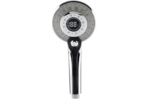 EJOYOUS Słuchawka prysznicowa LED, deszczownica, 3 kolory, zmiana koloru, regulacja temperatury, słuchawka prysznicowa z cyfrowym wskaźnikiem temperatury, duża, energooszczędna, zwiększająca ciśnienie,