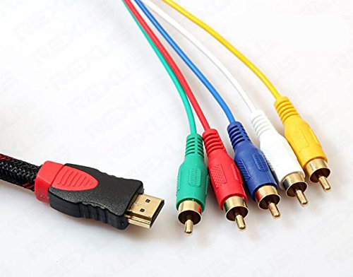 JOMOQ 5 Feet HDMI Stecker auf 3RCA / 5RCA Video Audio AV Konverter Adapterkabel für HDTV DVD und die meisten LCD Projektoren [funktioniert nicht für PS4 PS3 und ältere Modelle] (5RCA) - 2
