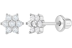 IN SEASON JEWELRY 925 Sterling Silver Kids Earrings with 5mm Flower & Screw Backs for Young Girls - Dainty CZ Flower Screw Backs for Toddlers and Little Girls - Cubic Zirconia Floral Studs for Children