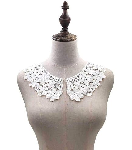 Colletto Finto In Pizzo Ricamato Rimovibile – Bianco – Accessorio Fai Da Te Per Abiti E Camicie
