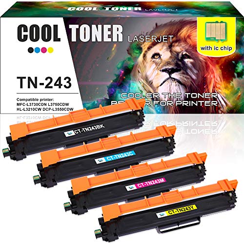Cool Toner 4 Pack Compatible pour TN243 TN-243 TN247 TN-247BK Cartouches de Toner pour Brother MFC-L3750CDW DCP-L3550CDW HL-L3210CW MFC-L3770CDW HL-L3270CDW HL-L3230CDW MFC-L3730CDN DCP-L3510CDW
