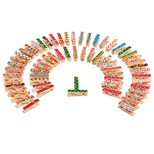Outus Mini Craft Pegs Holz Wäscheklammern, Gemischte Farben, 100 Stück - 2