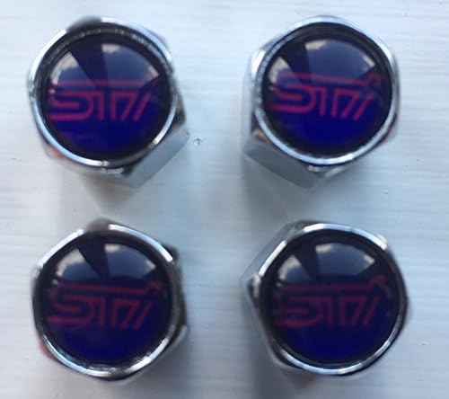 SUBARU IMPREZA STI ALLOY WHEEL VALVE CAPS X4 IN BLUE AND PINK STI