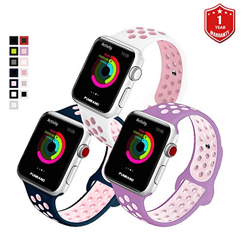 FunBand Strap Replacement for Apple Watch,Easy Adjust Breathable with Ventilation Holes Style Edition Sport Soft Silicone Bracelet Band (38 mm or 42 mm) for Apple Watch Series 3,Series 2,Series 1
