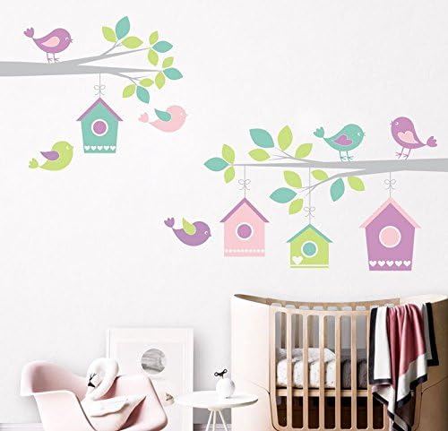 myvinilo – Children's Sticker – Happy Birds/Pastel Pink, Lilac, Pastel Green, Mint, Grey (200 x 150 cm)