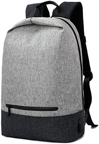 Loiee Vintage Casual Canvas Rucksack School College Bag with USB Charging Port,Travel bag Fits up to 14 Inch Macbook, Anti-Theft Daypack,Campus Fashion trend school bag for College student,Gray&amp;Black