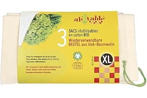 MOSKILA Ecodis - 3 Sacs réutilisables XL pour légumes volumineux, en coton bio