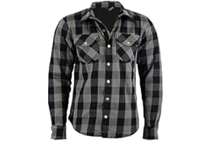 TechStyleuk Motorcycle Covert Flannel shirt With 100% DuPont Kevlar Lining CE Approved Armour (Grey, S CHEST SIZ 36"-38")