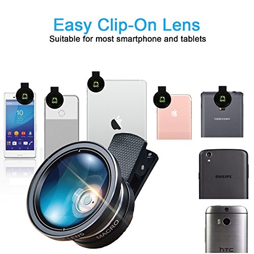 Youniker 3Â in 1Â universale kit obiettivo per iPhone ,12Â x Zoom teleobiettivo + 0.45Â x obiettivo grandangolare + 12.5Â x obiettivo macro obiettivo della fotocamera del telefono a clip, per iPhone 7/6Â Plus, Samsung, most Smart PHONES