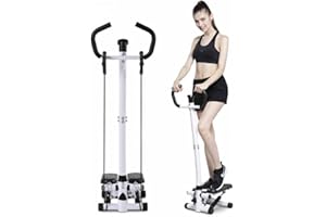 OHMG MAYMA Stepper con Manubrio Regolabile, Impugnature Antiscivolo ed Elastici, Step Fitness con Monitor LCD per Casa e Palestra, Struttura in Acciaio e ABS Nero e Argento