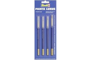 Revell Pinsel-Set I 4-teilig I Modellbau Pinsel in Gold, Blau, Braun I Ideal für Detailarbeit I Verschiedene Größen I Perfekt für präzises Bemalen von Modellen