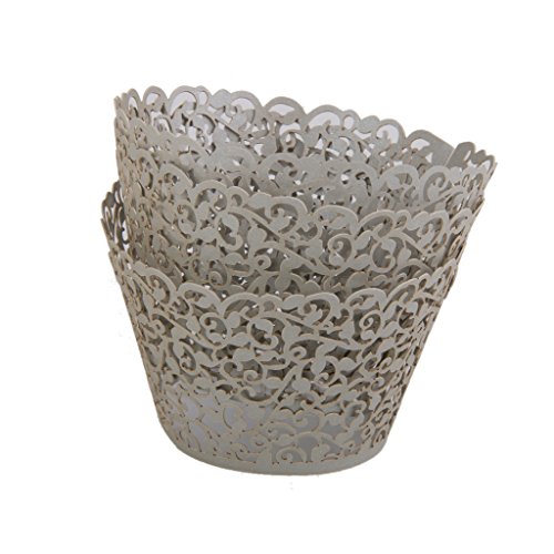 50pcs Cirrusform Dekor Kuchen Cupcake Törtchen Wrapper Verpackung – Silbergrau - 3