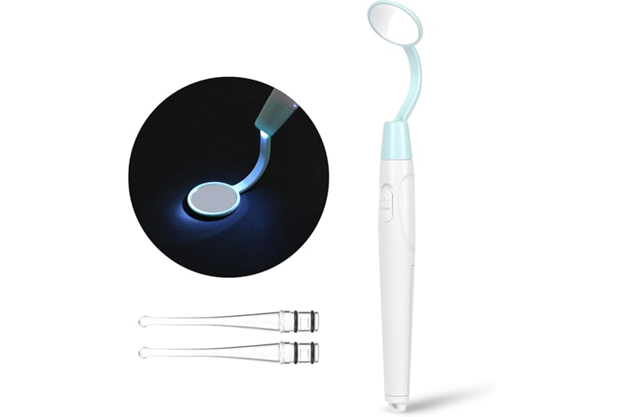Flintronic Dental Mirror with Light, Teeth Inspection LED Mirror, Dental Mirror for Mouth Anti Fog, 2-In-1 Dentist Oral Care Tool and Earwax Removal Kit for Aldult Children (Blue, Battery Powered)