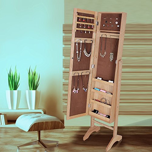 Songmics 153 x 35,5 x 35 cm Schmuckschrank Spiegelschrank Holzfarbe JBC77M - 2
