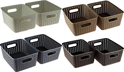 RSW INTERNATIONAL Lot de 2 paniers de Rangement en Plastique Imitation rotin, Marron foncé, Medium Rectangular