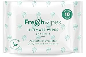 FRE SHWIPES FreshWipes Unscented Intimate Hygiene Wipes 1 Pack (10 Wipes) - Antibacterial & Biodegradable Wet Wipes for Women & Men - Odour Removing & pH Balanced for Sensitive Skin - Dermatologically Tested