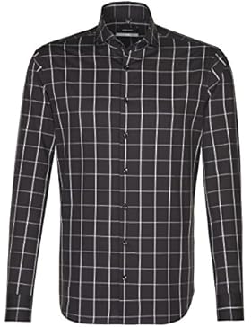SEIDENSTICKER Herren Hemd X-Slim Langarm Bügelfrei Karo Businesshemd Hai-Kragen Kombimanschette weitenverstellbar
