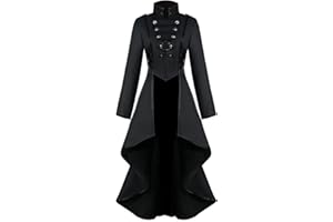 JAKLOZ Damen Steampunk Vintage Frack Jacke Unregelmäßiger Saum Gothic Kleidung Viktorianischer Gehrock Lang Mantel Renaissance Halloween Kostüm Mittelalter Cosplay Uniform für frauen