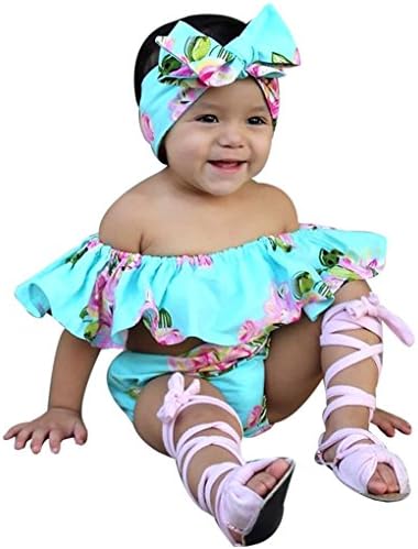 Girls' Clothes Set JYJM For 3 Monthes To 3 Years Kids Fashion Casual Summer Baby Girl Flower Collar Collar Sleeveless T-Shirt Shorts Hair Suit (80, Blue)