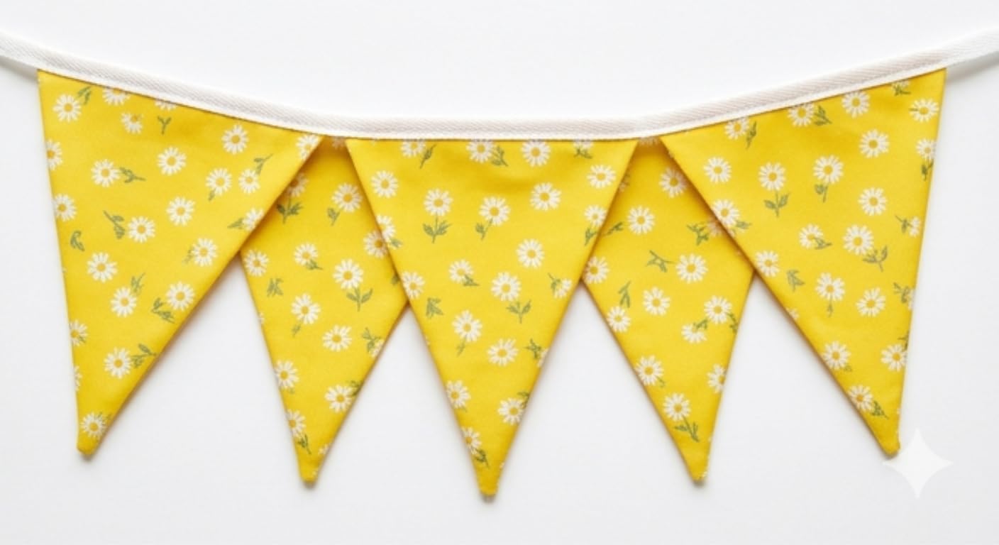 4.5m Fabric Bunting – 12 Large Pennant Flags – Durable Summer Theme Garden Decor – Tear-Proof Outdoor Banner for Parties, BBQs & Festivals (Yellow)