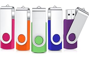 Chiavetta USB 32GB 5 Pezzi Cardfuss Cle USB 2.0 Rotazione 360 ° Pen Drive，USB Flash Drive,Portatile Thumb Drive Memoria Stick (5 colori: Rosa rossa/Arancione/Verde/Blu/Viola)